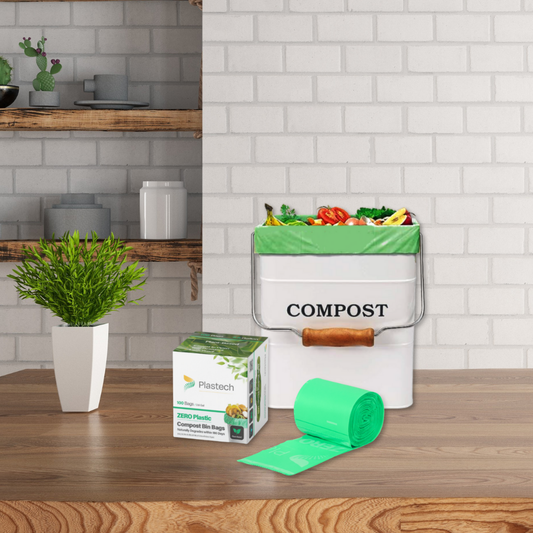 Compost Bin Bags - 2.6 Gallon, 100 Count, Zero Plastic, Certified Home Compostable, Plant-Based,  16.3 x 16.5 inches