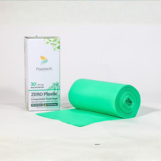 55 Gallon Trash Bags, Star Bottom Design -  30 Count, Zero Plastic, Certified Home Compostable, Plant-Based, 40 x 54 inches, Green